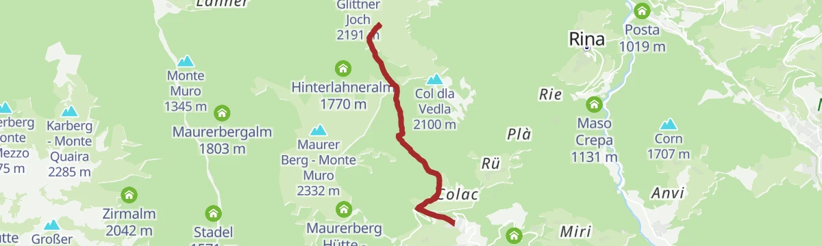 Route map: Summer hike: Antermoia - Alfarëi - Forcella de Lijun - Rina Lakes